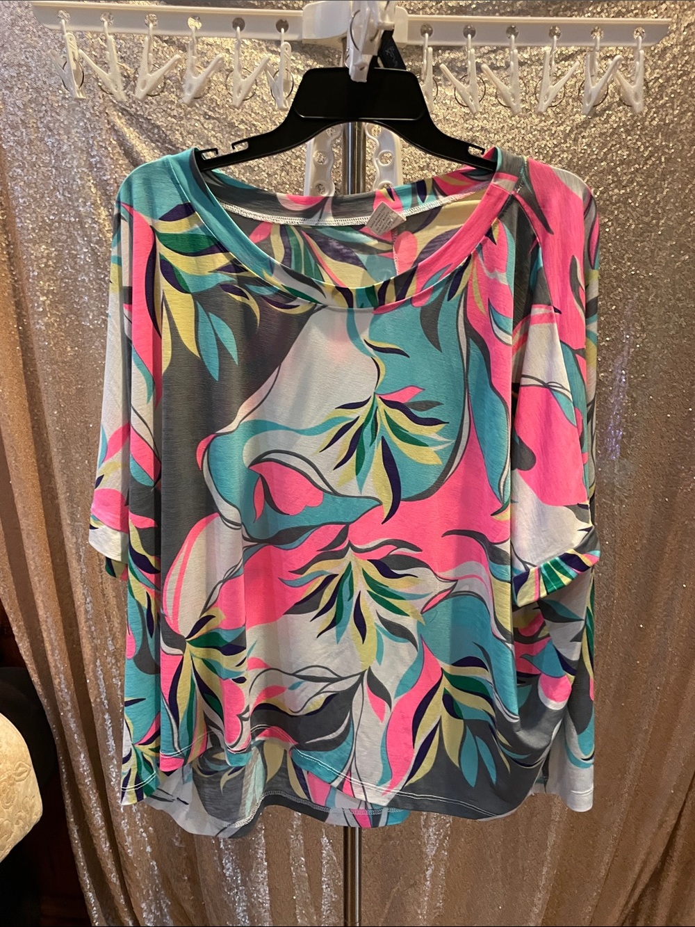 Sew In Love Teal, Pink & Yellow Floral Short Sleeve Top